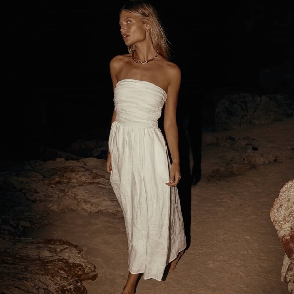 Dissh Lexi White Linen Midi Dress